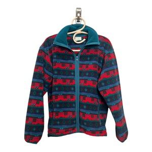 Vintage LLBean Fleece Full Zip Red Green Jacket